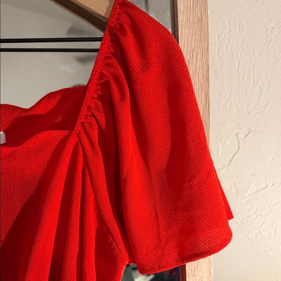 Vibrant Red Puff Sleeve Dress - Picture 6 of 7